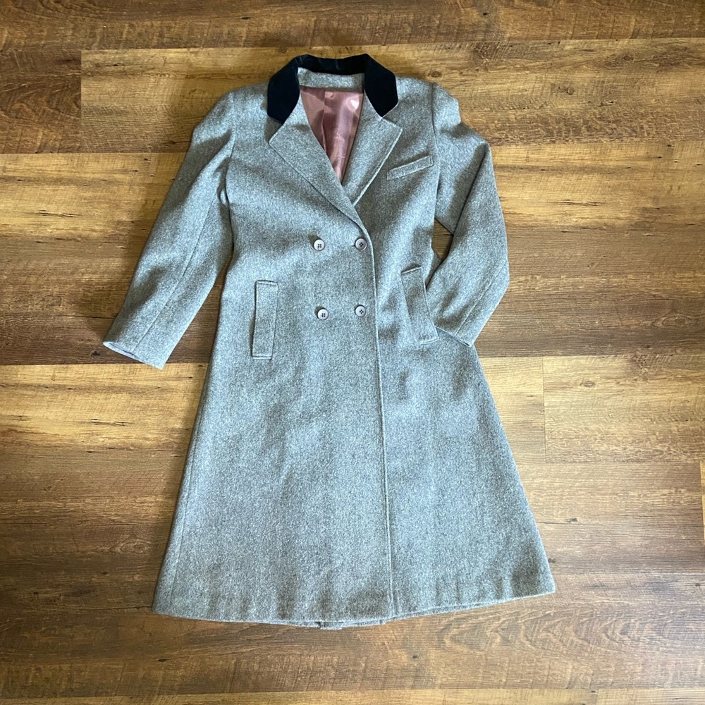 Vintage gray wool 80s style full length pea coat, medium
